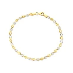 9ct Gold Two Colour Faceted Oval Link Bracelet - 7.5in - G6457