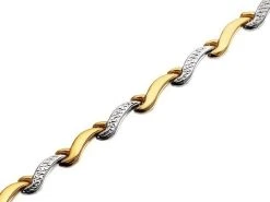 9ct Two Colour Gold Wave Link Bracelet - 7.5in - G6505