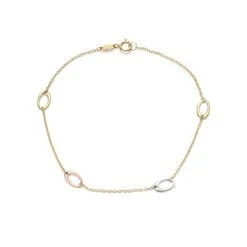 9ct Gold Three Colour Ovals Bracelet - 7.5in - G7533