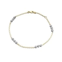 9ct Two Colour Gold Link And Disk Anklet - 10in - G7909
