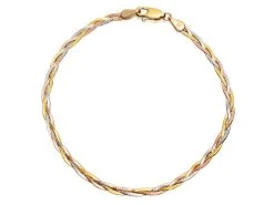 9ct Three Colour Gold 2.5mm Wide Plaited Herringbone Bracelet - 7.5in - G8007