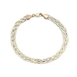 9ct Two Colour Gold 5mm Wide Plaited Herringbone Bracelet - 7in - G8009