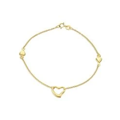 9ct Gold Heart Bracelet - 7.5in - G8336