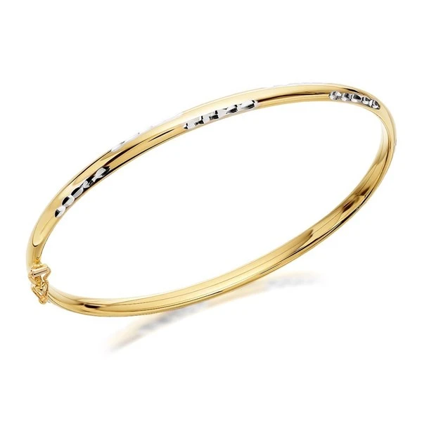 9ct Gold Two Colour Diamond Cut Bangle - EXCLUSIVE - G8420 1 9ct Gold Two Colour Diamond Cut Bangle - EXCLUSIVE - G8420