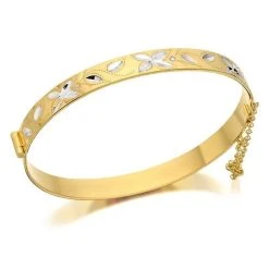 Rolled Gold Two Tone Butterfly And Flowers Hinged Bangle - G8623