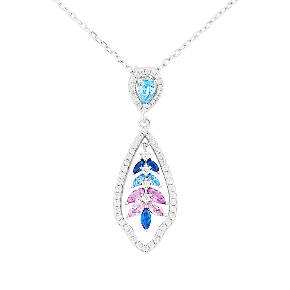 Briolette Silver Multi Colour Cubic Zirconia Necklace - J77136 1 Briolette Silver Multi Colour Cubic Zirconia Necklace - J77136
