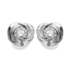 Briolette Silver Cubic Zirconia Knot Stud Earrings - J77149