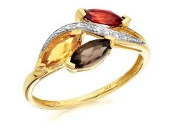 9ct Gold Garnet, Smoky Quartz, Citrine And Diamond Ring - EXCLUSIVE - R0901