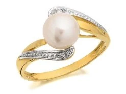 9ct Gold Two Colour Freshwater Cultured Pearl And Diamond Ring - R0926