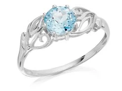 9ct White Gold Blue Topaz Leaf Scroll Ring - R0942