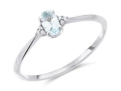 9ct White Gold Aquamarine And Diamond Birthstone Ring - March - R0956