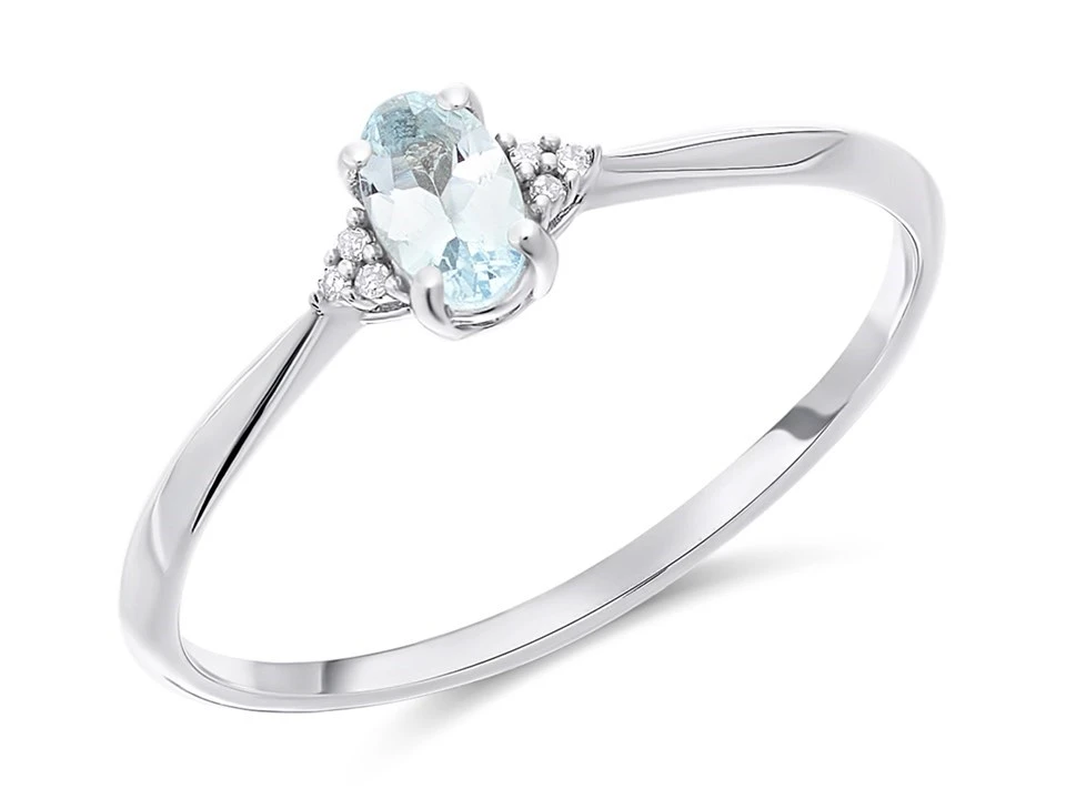 9ct White Gold Aquamarine And Diamond Birthstone Ring - March - R0956 1 9ct White Gold Aquamarine And Diamond Birthstone Ring - March - R0956