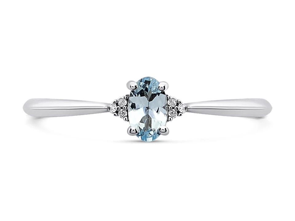 9ct White Gold Aquamarine And Diamond Birthstone Ring - March - R0956 2 9ct White Gold Aquamarine And Diamond Birthstone Ring - March - R0956 - Image 2