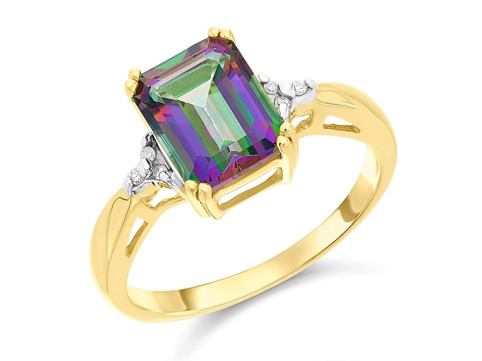 9ct Gold Mystic Topaz And Diamond Ring - R0970 1 9ct Gold Mystic Topaz And Diamond Ring - R0970