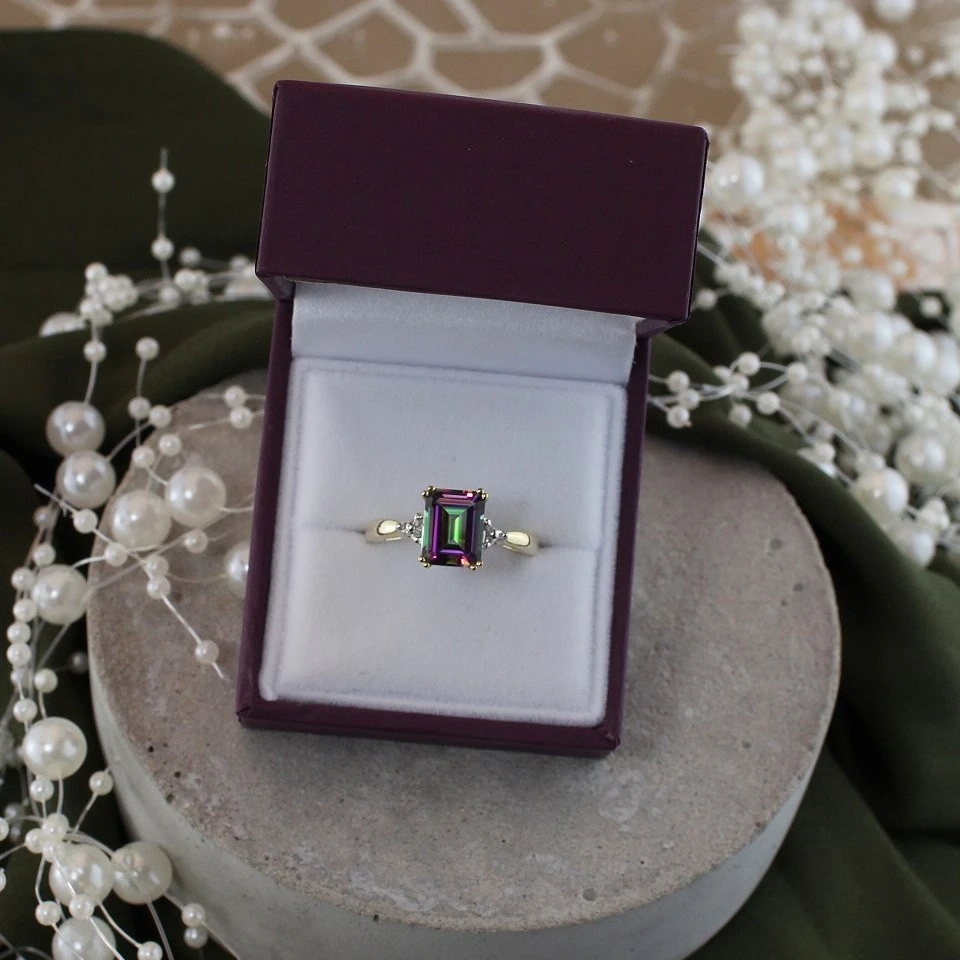 9ct Gold Mystic Topaz And Diamond Ring - R0970 4 9ct Gold Mystic Topaz And Diamond Ring - R0970 - Image 4