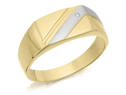 9ct Gold Two Colour Diamond Signet Ring - R3350 7 9ct Gold Two Colour Diamond Signet Ring - R3350 -Fhinds Shop R3350 L 1