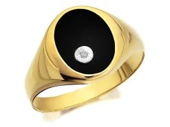 9ct Gold Onyx And Diamond Signet Ring - R3704
