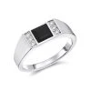 9ct White Gold Diamond And Onyx Signet Ring - R3717