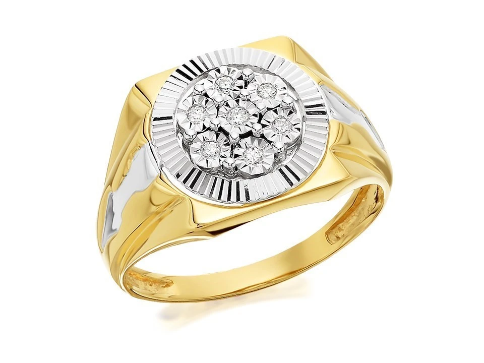 9ct Gold Two Colour Diamond Set Gentlemen's Ring - 10pts - EXCLUSIVE - R3923 1 9ct Gold Two Colour Diamond Set Gentlemen's Ring - 10pts - EXCLUSIVE - R3923