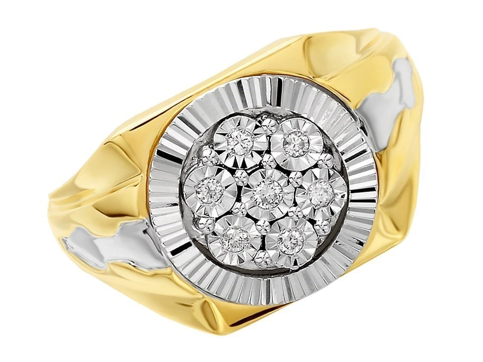 9ct Gold Two Colour Diamond Set Gentlemen's Ring - 10pts - EXCLUSIVE - R3923 2 9ct Gold Two Colour Diamond Set Gentlemen's Ring - 10pts - EXCLUSIVE - R3923 - Image 2