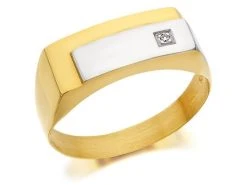 9ct Gold Two Colour Diamond Set Signet Ring - R4038