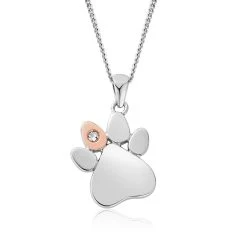 Clogau Silver And 9ct Rose Gold Paw Print White Topaz Necklace - R48201