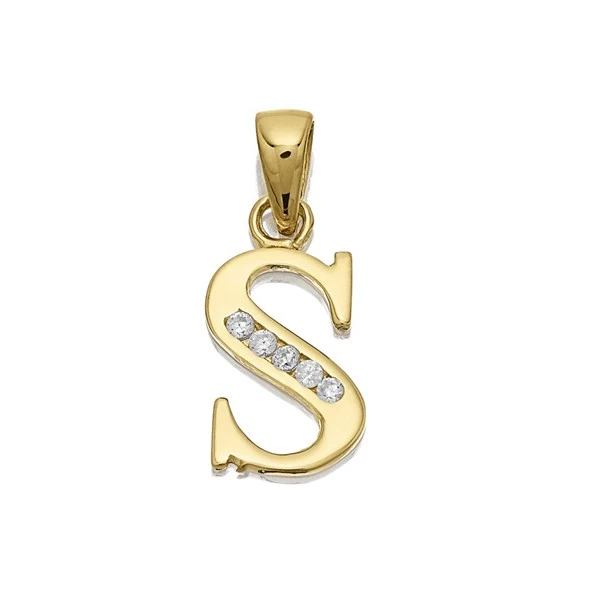 9ct Gold Cubic Zirconia Initial S - R5119 1 9ct Gold Cubic Zirconia Initial S - R5119