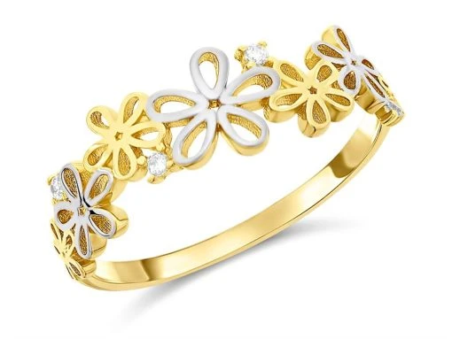 9ct Gold Two Colour Floral Cubic Zirconia Ring - R5974 -Fhinds Shop R5974 L 1
