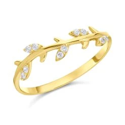 9ct Gold Cubic Zirconia Leaf Ring - R5979