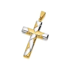 9ct Gold Two Colour Weave Pattern Cross - 35mm - R6334