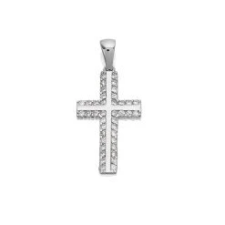 9ct White Gold And Cubic Zirconia Cross - R6336