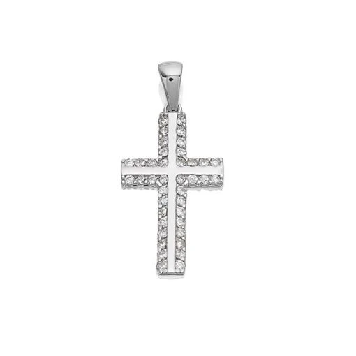 9ct White Gold And Cubic Zirconia Cross - R6336 6 9ct White Gold And Cubic Zirconia Cross - R6336 -Fhinds Shop R6336 L 1