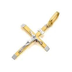 9ct Two Colour Gold Crucifix - 25mm - R6338