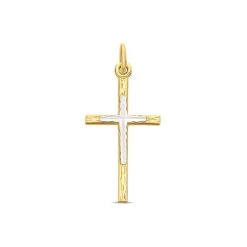 9ct Gold Two Colour Diamond Cut Cross - R6341