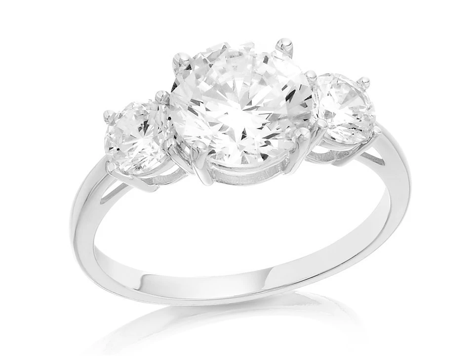 9ct White Gold Cubic Zirconia Trilogy Ring - R6524 1 9ct White Gold Cubic Zirconia Trilogy Ring - R6524