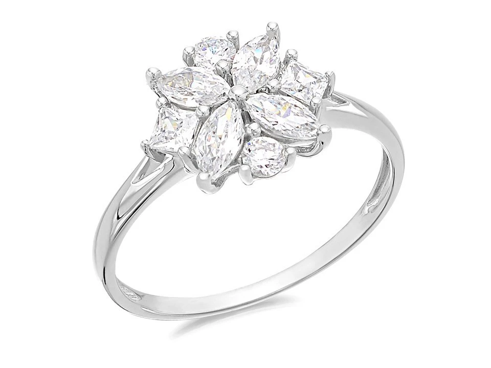 9ct White Gold Cubic Zirconia Flower Ring - R6526 1 9ct White Gold Cubic Zirconia Flower Ring - R6526