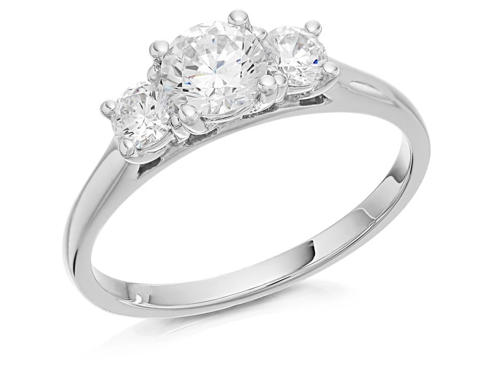 9ct White Gold Cubic Zirconia Trilogy Ring - R6534 1 9ct White Gold Cubic Zirconia Trilogy Ring - R6534