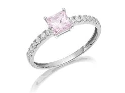 9ct White Gold Pink Princess Cut Cubic Zirconia Ring - R6556