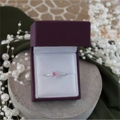 9ct White Gold Pink Princess Cut Cubic Zirconia Ring - R6556 -Fhinds Shop R6556 L 4