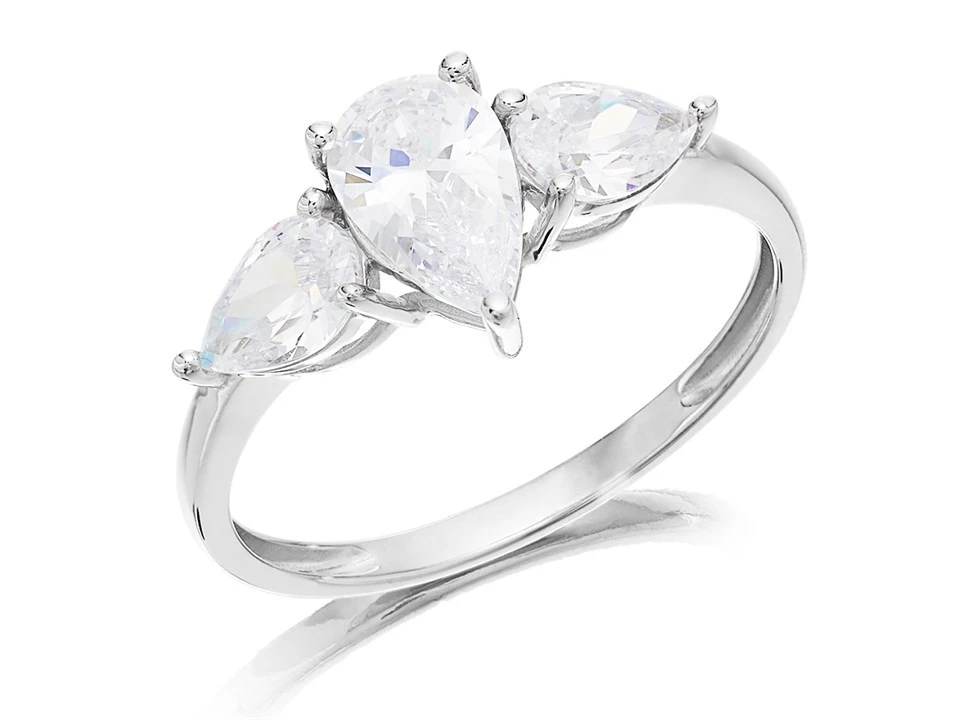 9ct White Gold Cubic Zirconia Trilogy Ring - R6559 1 9ct White Gold Cubic Zirconia Trilogy Ring - R6559