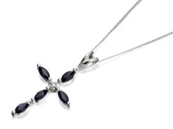 9ct White Gold Black Sapphire And Diamond Cross And Chain - EXCLUSIVE - R6604