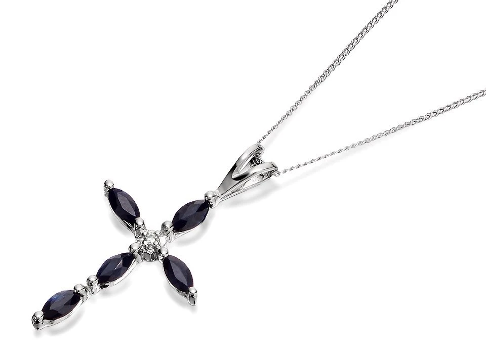 9ct White Gold Black Sapphire And Diamond Cross And Chain - EXCLUSIVE - R6604 1 9ct White Gold Black Sapphire And Diamond Cross And Chain - EXCLUSIVE - R6604