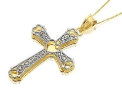 9ct Gold Two Colour Filigree Cross And Chain - R6610