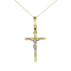 9ct Gold Two Colour Crucifix And Chain - R6612