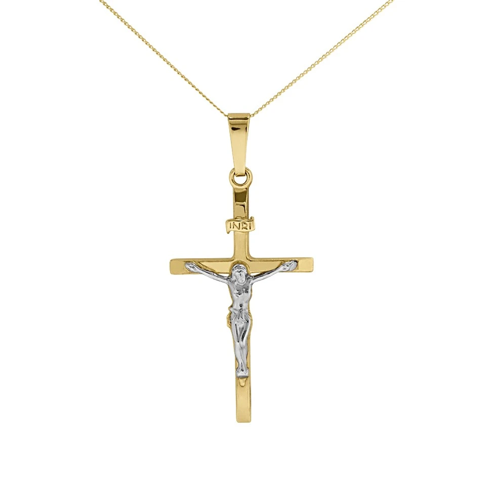 9ct Gold Two Colour Crucifix And Chain - R6612 1 9ct Gold Two Colour Crucifix And Chain - R6612