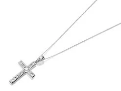 9ct White Gold Cubic Zirconia Cross And Chain - R6619