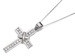 9ct White Gold Cubic Zirconia Cross And Chain - R6630