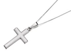 9ct White Gold Patterned Cross And Chain - R6801