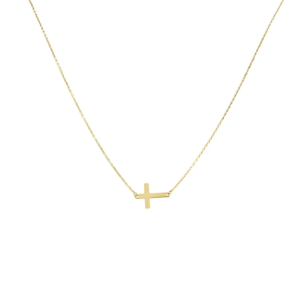 9ct Gold Resting Cross And Chain - R6811 1 9ct Gold Resting Cross And Chain - R6811