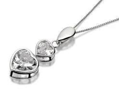 9ct White Gold Cubic Zirconia Double Heart Necklace - R6906